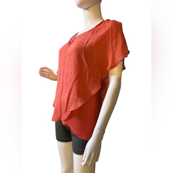 Apt. 9 popover top Orange Flutter Sleeve Asymmetrical Blouse Size SP - Picture 3 of 8